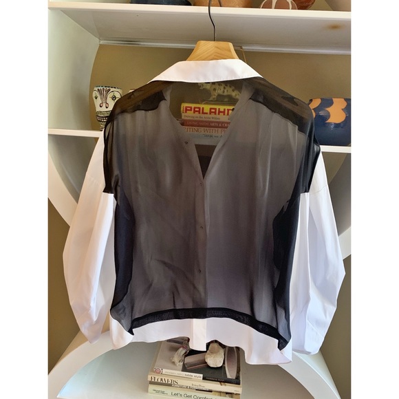 Robert Rodriguez button down white + sheer black - Picture 3 of 4
